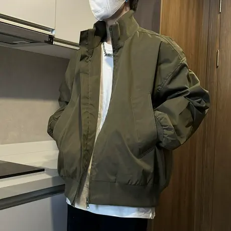美式高街纯色夹克男春秋季新款cleanfit立领外套潮牌简约情侣外套商品大图