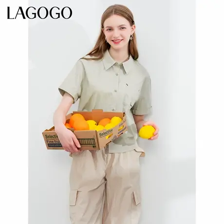 LAGOGO纯棉薄荷曼波短款衬衫女拉谷谷夏季新款短袖设计感通勤上衣商品大图