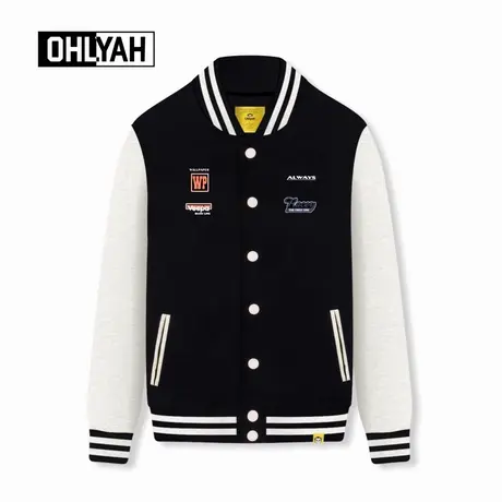 Ohlyah品牌美式潮流字母印花卫衣外套男女同款秋冬季学院风棒球服商品大图