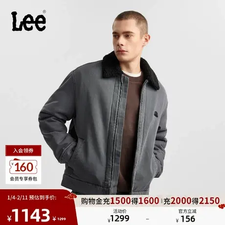 Lee商场同款25秋冬新品舒适版仿羊羔绒翻领黑色男棉服外套潮流图片