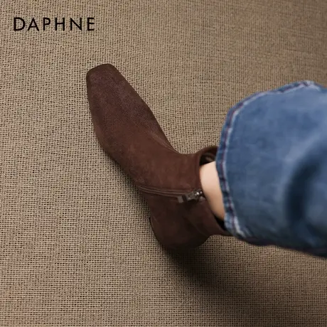 达芙妮粗跟短靴女2026新款冬季内增高法式马丁靴方头袜靴瘦瘦靴子商品大图