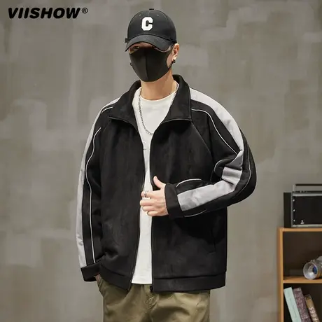 VIISHOW麂皮绒夹克男美式复古宽松棒球服休闲男生秋款潮牌外套男商品大图