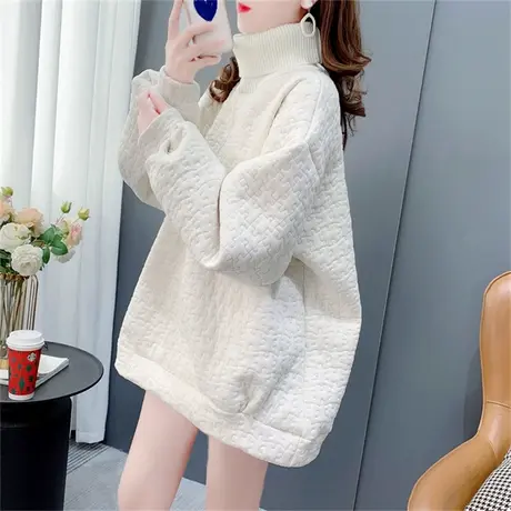 加绒加厚假两件高领卫衣女秋冬2022新款时尚百搭宽松洋气上衣外套商品大图