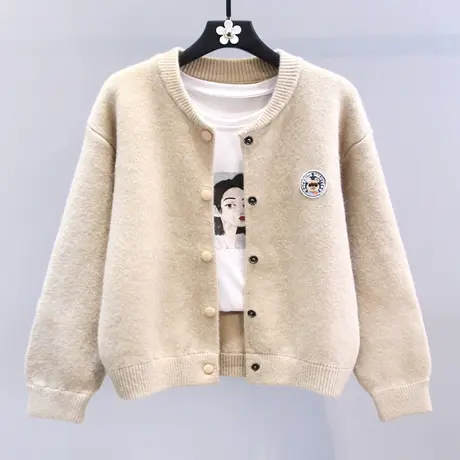 学院风复古单排扣毛衣外套女秋冬2023新款宽松休闲棒球服针织开衫图片