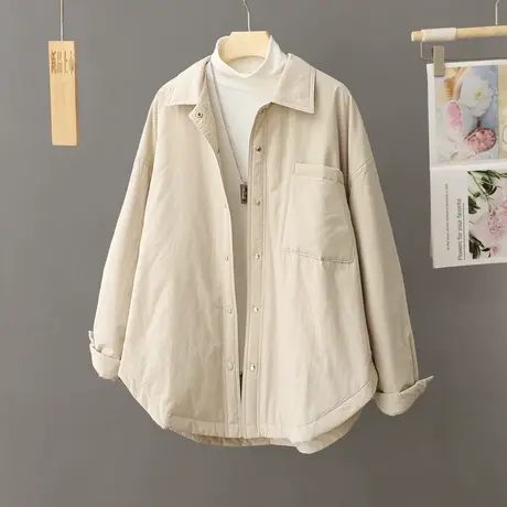 秋冬季2023年新款宽松大码夹棉加厚衬衫外套女慵懒风休闲棉衣棉服商品大图