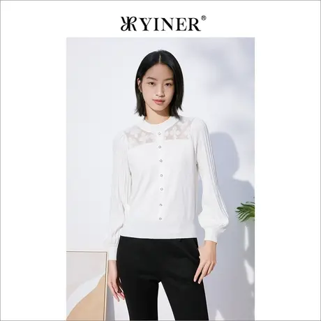 起球-音儿美地女装2022秋季新款钉珠设计性感镂空针织衫商品大图