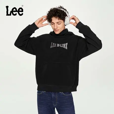 LeeXLINE23秋冬新品舒适版黑色挡风高领摇粒绒男连帽长袖卫衣潮图片