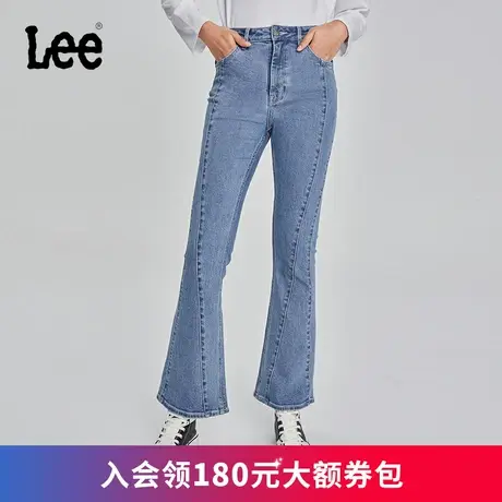 LeeXLINE23秋冬新品中蓝修身喇叭弧形剪裁女牛仔裤LWB005556101图片