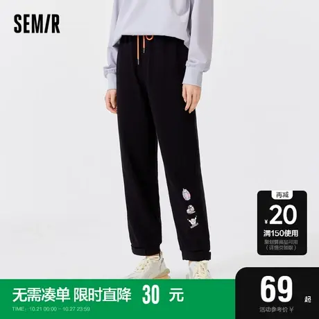 森马休闲裤女束脚2021早秋款女士运动长裤撞色图案抽绳卫裤显瘦商品大图