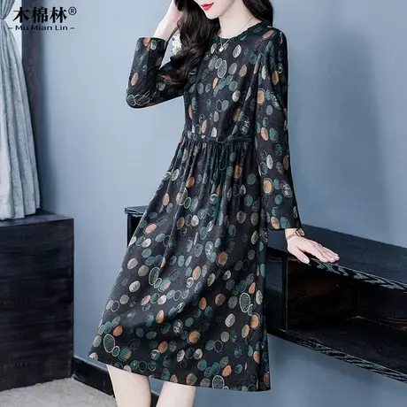 胖mm时髦洋气显瘦碎花连衣裙大码别致中年妈妈过膝高腰打底中长裙商品大图