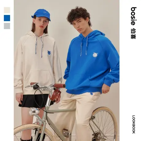 bosie2023年秋季新款连帽卫衣男情侣撞色绳子运动卫衣休闲百搭潮商品大图