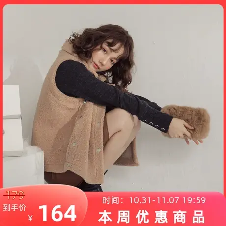 桔熊秋冬季保暖羊羔绒毛翻领马甲背心外穿无袖外套女装大码EA2808图片