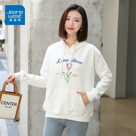 真维斯卫衣女玫瑰印花甜美外套2023新款春秋潮流舒适时尚长袖上衣商品大图