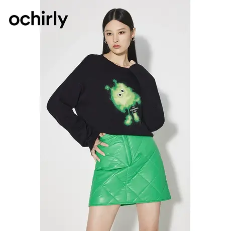 【七七酱专享】欧时力 提花挂毛针织衫新款秋怪兽图案软糯时尚商品大图