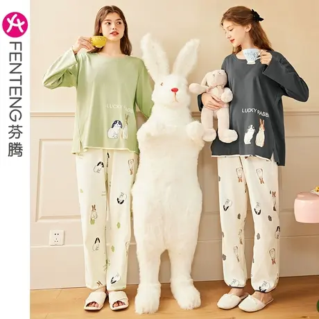 芬腾睡衣女春秋纯棉长袖圆领套头卡通韩版甜美少女全棉家居服套装商品大图