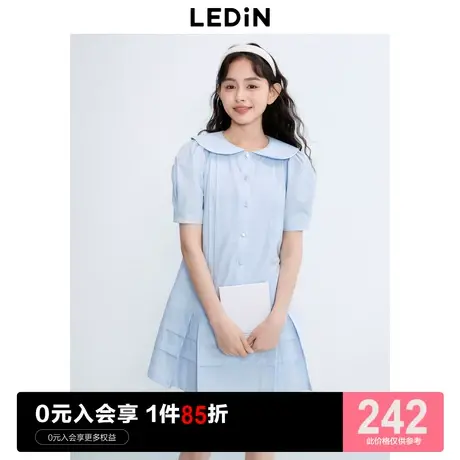 乐町甜美娃娃领衬衫裙2023年夏季新款女装显瘦遮肉A摆短袖连衣裙图片