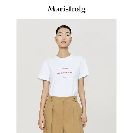 【30周年限定】玛丝菲尔女装春季新款白色圆领纯棉休闲T恤商品大图