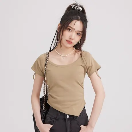 尔给超显身材显瘦收腰不规则设计感小众短款短袖上衣女甜辣风t恤图片