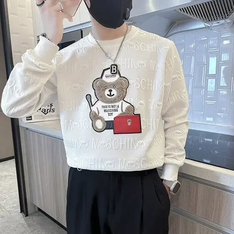 2023新款小熊刺绣卫衣春秋季重磅潮牌长袖T恤上衣网红INS潮男外套商品大图