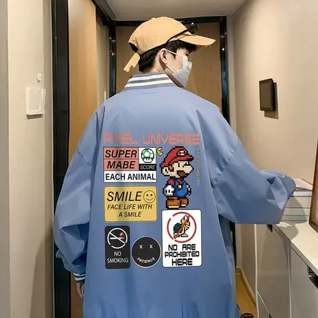 潮流休闲运动马里奥夹克男春秋季港风棒球服外套韩版情侣装上衣服商品大图