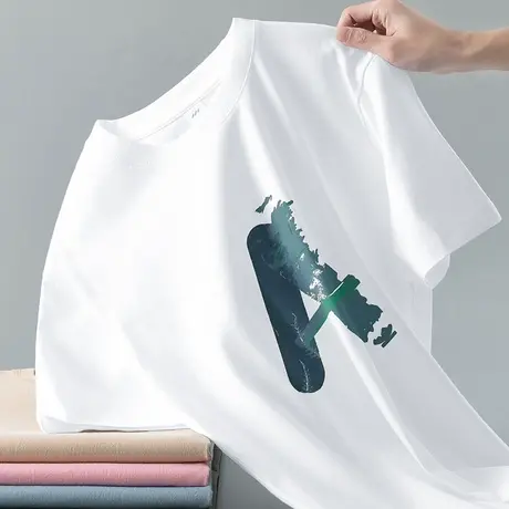 美式重磅t恤男士短袖2025新款纯棉夏季上衣服潮牌全棉半袖体恤衫商品大图