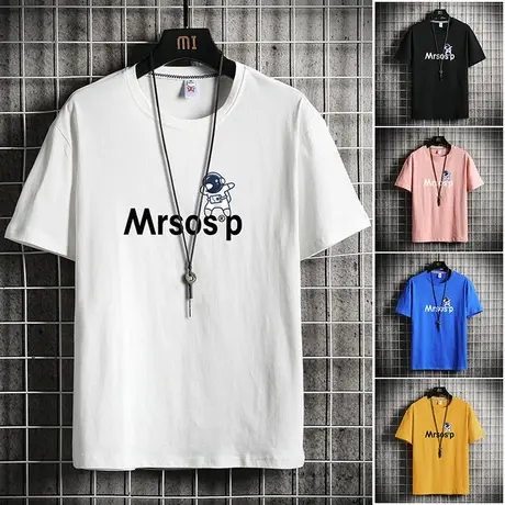 国潮太空人短袖港风宽松t恤男夏季字母印花体恤简约百搭潮流上衣商品大图