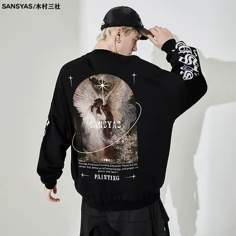 木村三社SANSYAS 天使爱情秋季上衣男长袖圆领卫衣oversize高街商品大图