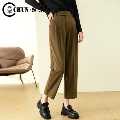 咖色西装裤女2023新款春秋长裤休闲裤宽松高腰胖mm梨形身材女裤子商品大图