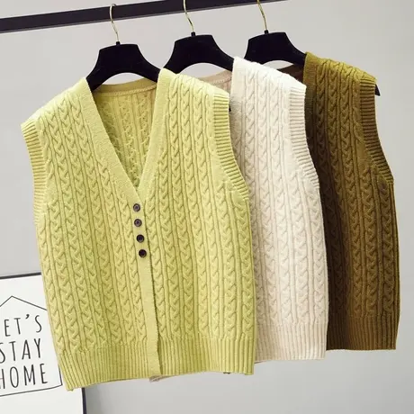 背心马甲针织开衫秋季毛衣坎肩宽松外搭上衣短款春秋无袖马夹外套图片