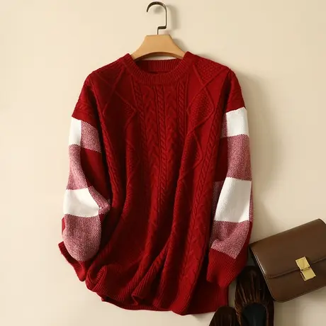 春装2024新款加厚宽松外穿软糯圆领套头麻花慵懒风针织毛衣女外套图片