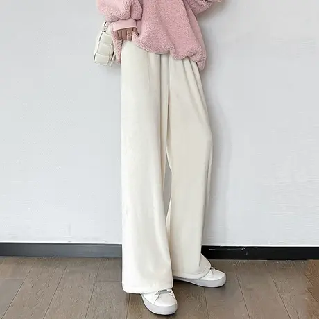 雪尼尔阔腿裤女秋冬2022新款高腰直筒宽松加绒休闲白色灯芯绒裤子图片