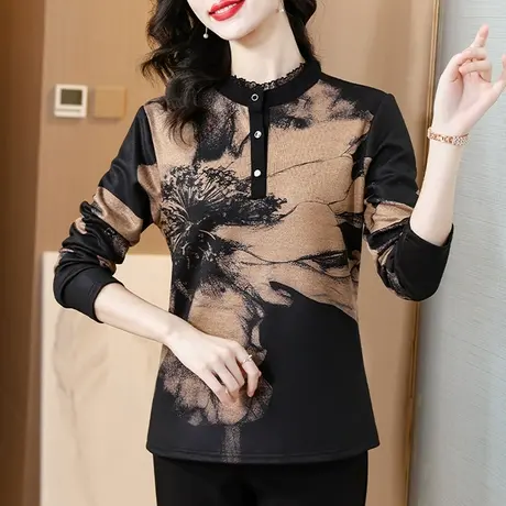 妈妈加绒加厚打底衫女秋冬2023新款洋气内搭减龄上衣胖mm遮肚藏肉商品大图