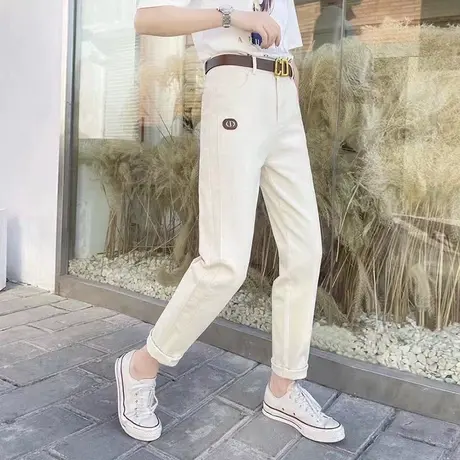 2023秋冬季加绒老爹裤女高腰显瘦加厚直筒休闲裤百搭哈伦束脚裤子商品大图