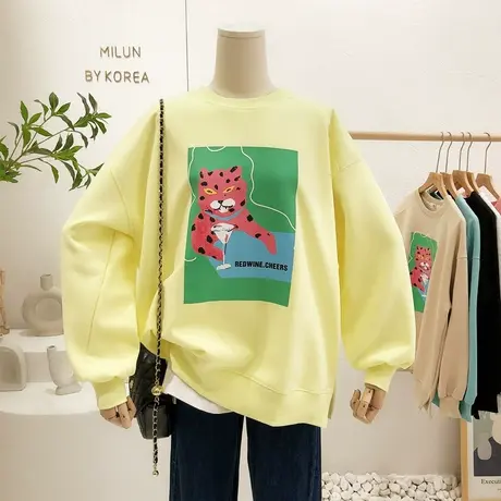 2022春季新款韩国东大门原宿风港味老虎头印花上衣宽松大码欧货潮商品大图