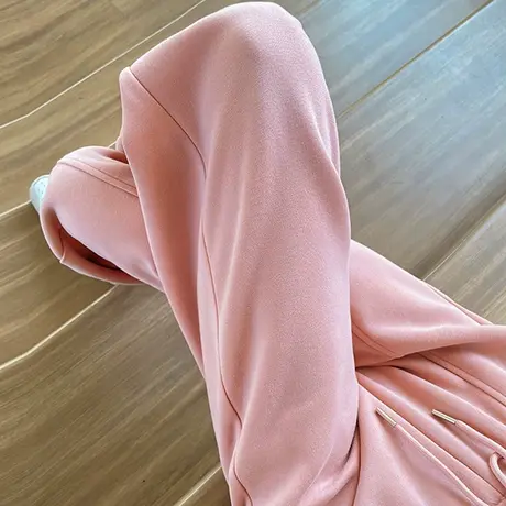 粉色高腰运动裤女春秋季新款宽松束脚直筒小个子九分休闲哈伦卫裤商品大图