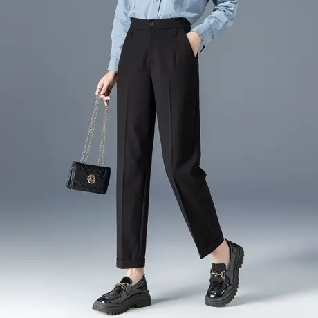 高腰黑色西装裤女2023新款春秋直筒裤九分哈伦休闲裤妈妈裤烟管裤商品大图