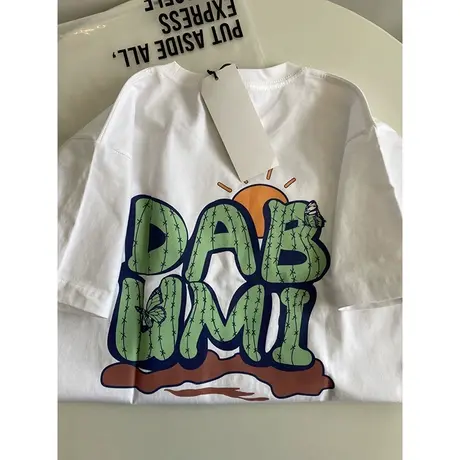 夏季复古短袖ins国潮大码白色t恤女小众港味chic宽松纯棉正肩上衣商品大图