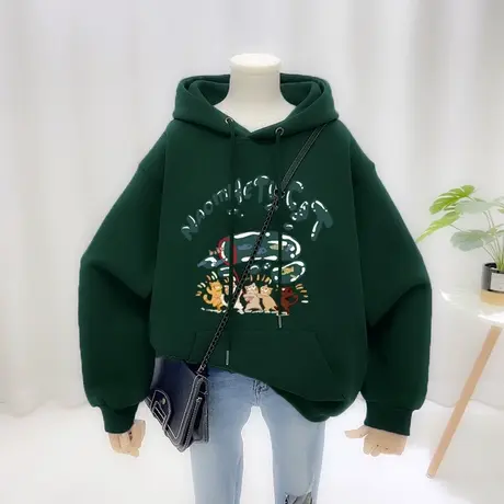 港味复古chic卫衣加绒小众设计感国潮ins嘻哈秋冬闺蜜装连帽外套商品大图