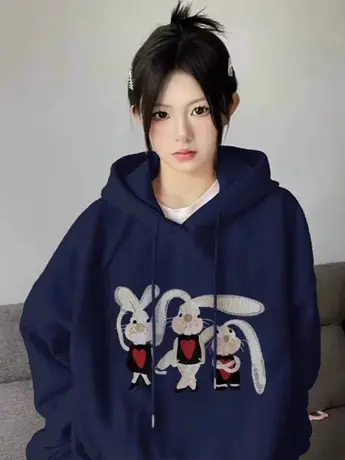 美式潮牌卫衣女大码bf风宽松加绒上衣ins潮秋冬情侣复古连帽外套商品大图