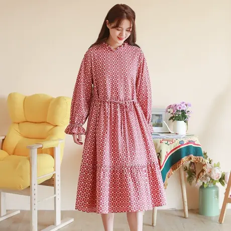 【买一送一】秋新品满幅绣复古花朵领连衣裙大码棉质长袖显瘦长裙图片