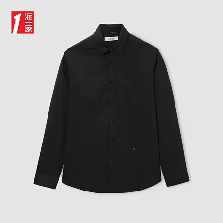 海一家舒适修身长衬2023秋季新款尖领休闲简约花纹长袖衬衫男商品大图