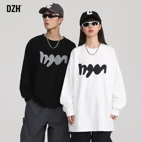 情侣装长袖t恤男纯棉宽松上衣oversize男士秋装圆领打底衫内搭ins商品大图