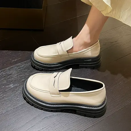 英伦风小皮鞋女2023年春季新款厚底乐福鞋日系百搭一脚蹬jk单鞋子商品大图