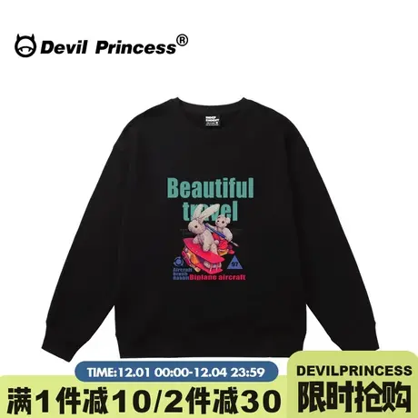 无性别穿搭美式ins风潮牌黑色卫衣女2023秋冬新款大版套头上衣厚商品大图