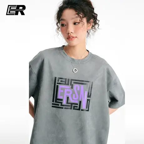 ER迷宫短袖T恤男2023夏季休闲潮牌美式宽松圆领情侣半袖体恤女商品大图