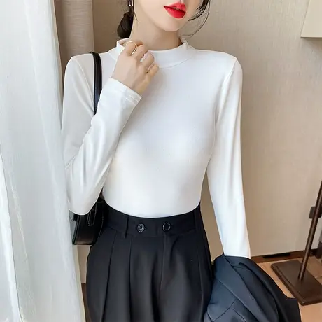 秋冬半高领德绒打底衫女立领韩版修身显瘦内搭长袖上衣气质高级感图片