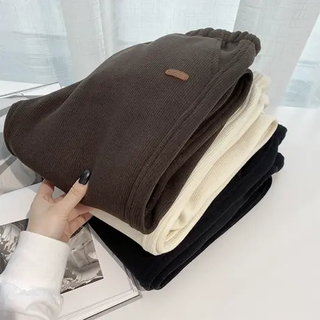 冬季保暖加绒加厚松紧高腰休闲显瘦运动裤女百搭直筒哈伦束脚卫裤图片