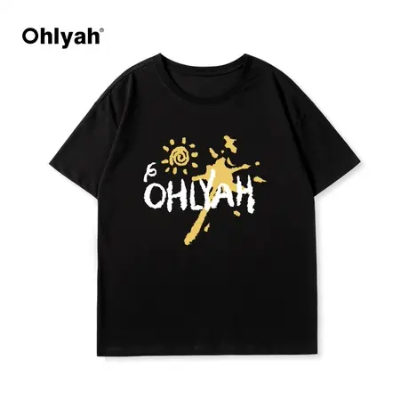 Ohlyah卡通太阳印花短袖T恤男女2024年春夏新款半袖大码情侣上衣商品大图