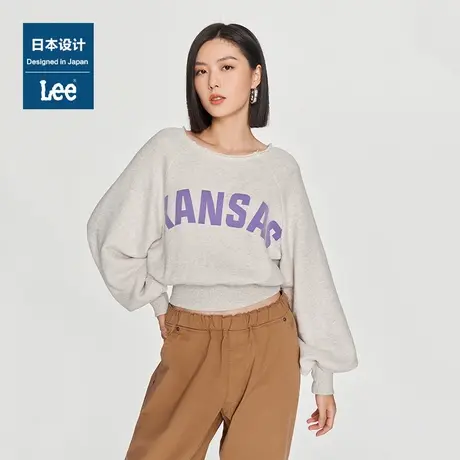 Lee日本设计标准版圆领插肩袖刺绣logo女长袖卫衣休闲图片