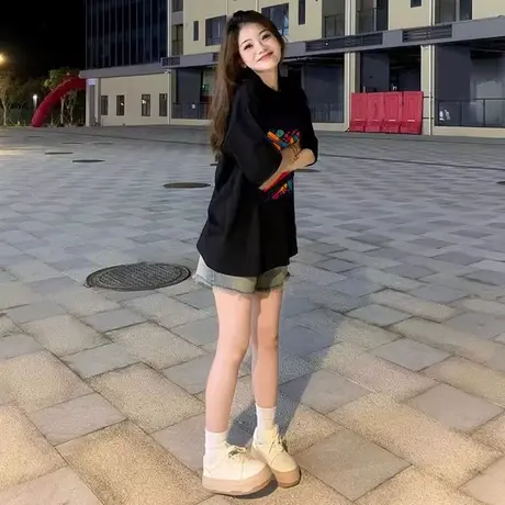 欧货加长嘻哈T恤潮男女同款高个子加大码短袖春秋季胖子肥佬体恤商品大图